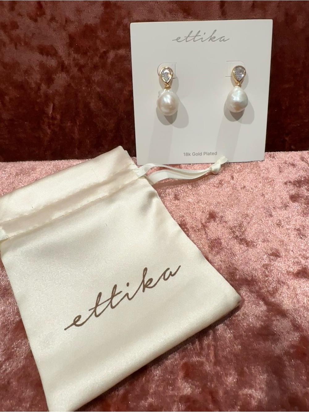 ettika Gold and White Pearl Teardrop Earrings BNWT